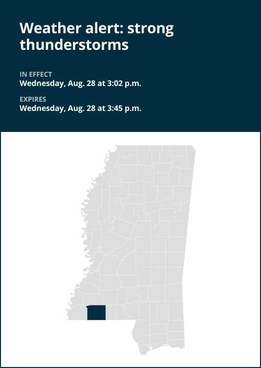 Be prepared for strong thunderstorms in southwest Mississippi Wednesday afternoon