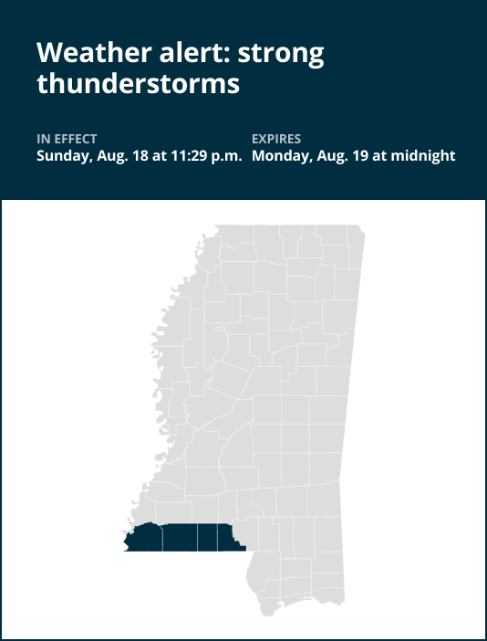 Brace for strong thunderstorms in Wilkinson and Amite counties until early Monday