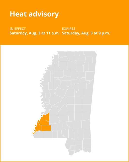 Heat advisory affecting Claiborne and Adams counties Saturday