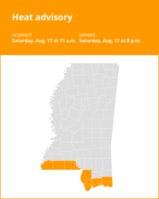 Heat advisory for Wilkinson and Amite counties for Saturday