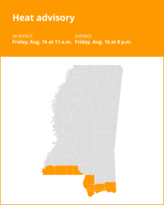 Heat advisory issued for Wilkinson and Amite counties for Friday