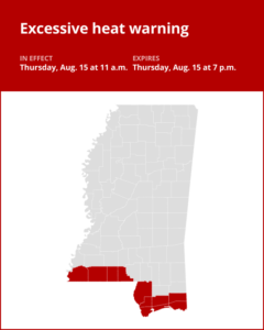 Heat index values up to 118 degrees foreseen until Thursday evening