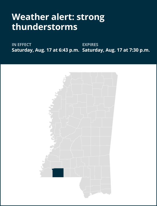 Thunderstorms with pea-sized hail to hit Amite County Saturday