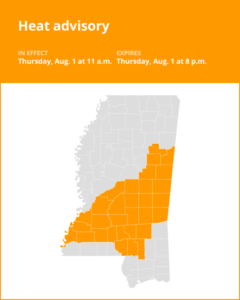 Update: Heat advisory affecting Claiborne and Adams counties until Thursday evening