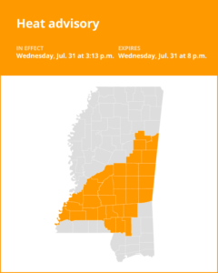 Update: Heat advisory affecting Claiborne and Adams counties until Wednesday evening