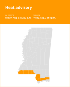 Update: Heat advisory affecting Wilkinson and Amite counties until Friday evening