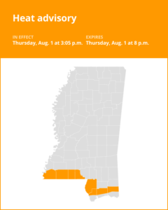 Update: Heat advisory for Wilkinson and Amite counties until Thursday evening