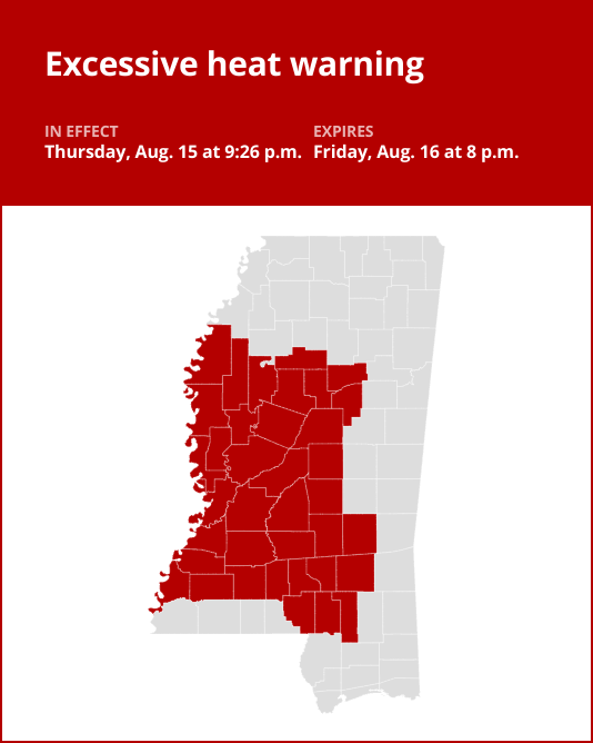 Update: Heat index values up to 113 degrees forecast until Friday evening