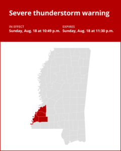 Update: Thunderstorms with damaging winds in 3 Mississippi counties Sunday