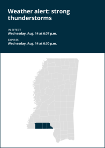 Update: Weather alert for strong thunderstorms in Amite County Wednesday evening