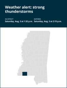 Weather alert issued for strong thunderstorms in Amite County Saturday afternoon