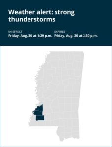 Weather alert issued for strong thunderstorms in southwest Mississippi Friday afternoon