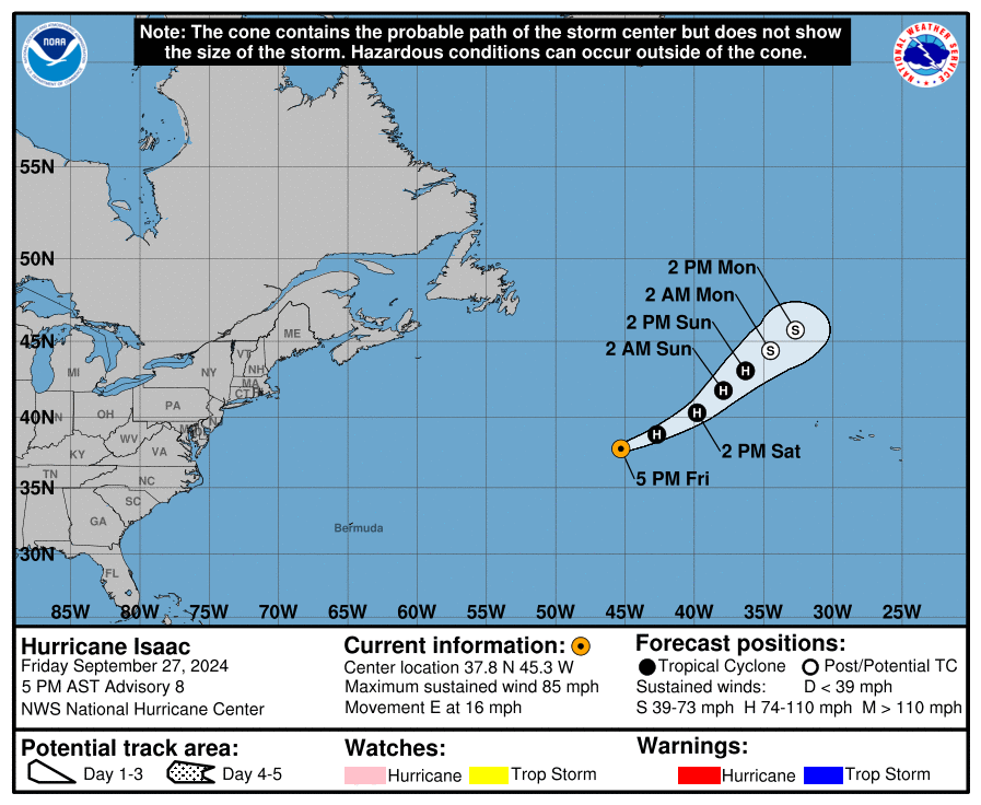 Friday, Sep 27: Latest developments on Category 1 Hurricane Isaac from the NHC