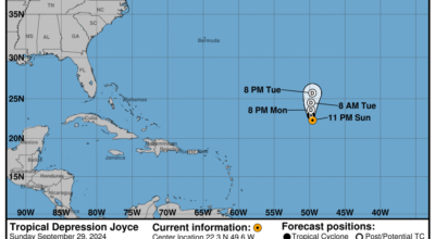 Latest on Tropical Depression Joyce: Sunday, Sep 29 update from the NHC