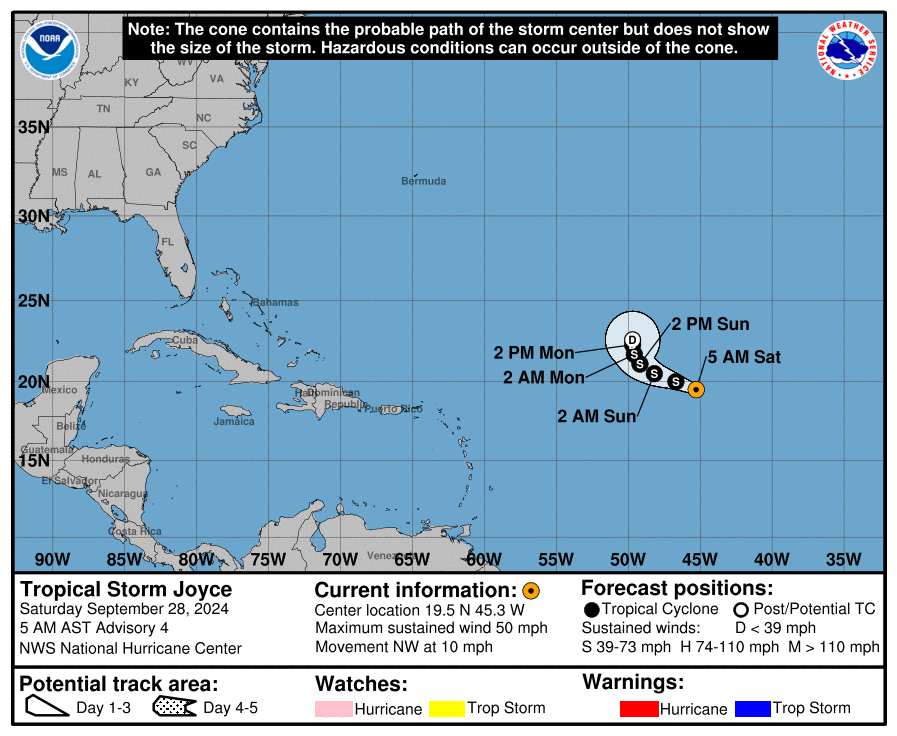 Latest on Tropical Storm Joyce: Saturday, Sep 28 update from the National Hurricane Center