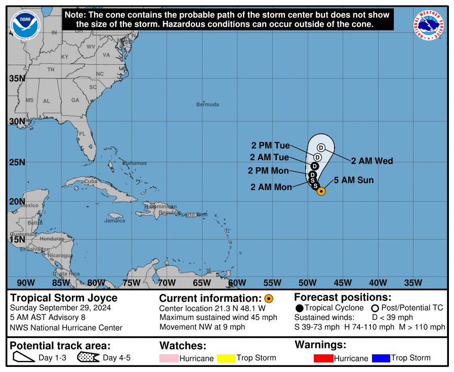 Latest on Tropical Storm Joyce: Sunday, Sep 29 update from the NHC