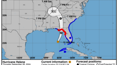 Latest update from the NHC on Category 2 Hurricane Helene for Thursday, Sep 26