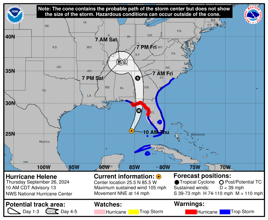 Latest update from the NHC on Category 2 Hurricane Helene for Thursday, Sep 26