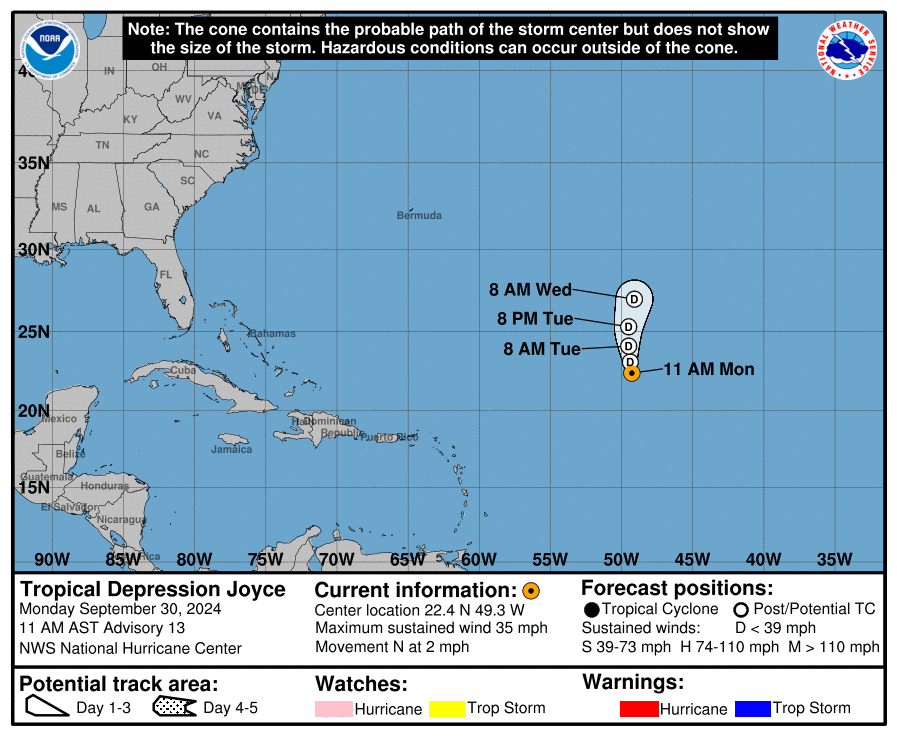 Monday, Sep 30: Latest update on Tropical Depression Joyce from the NHC