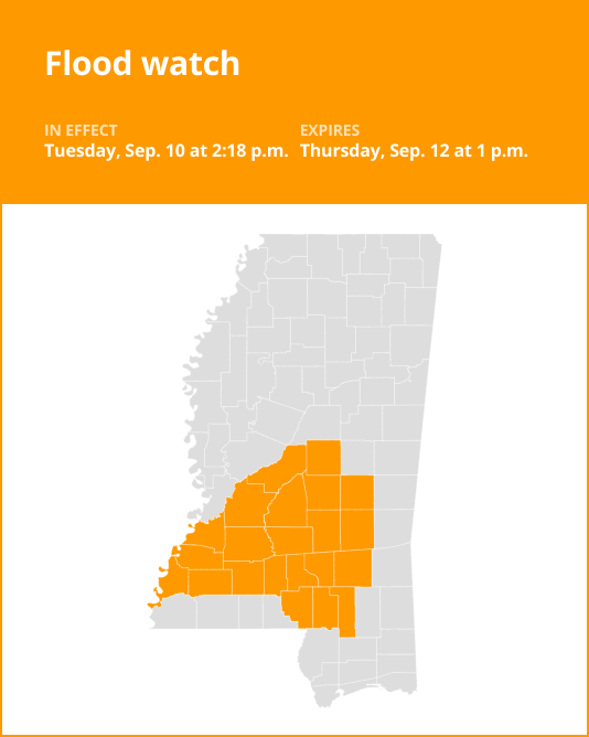 Southwest Mississippi under a flood watch until Thursday afternoon