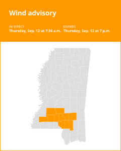 Southwest Mississippi under a wind advisory until Thursday evening