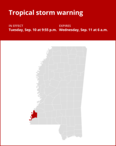 Tropical storm warning affecting Adams County until Wednesday morning