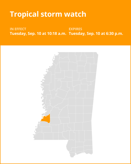 Tropical storm watch for Claiborne County until Tuesday evening