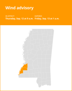 Wind advisory for southwest Mississippi for Thursday and Friday