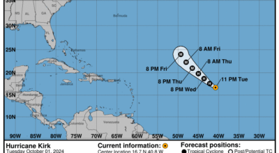 Category 1 Hurricane Kirk: Tuesday, Oct 1 update from the NHC on latest developments