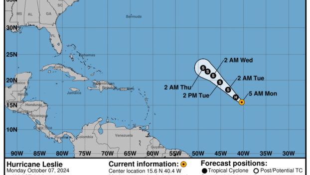 Category 1 Hurricane Leslie: Monday, Oct 7 development update from the National Hurricane Center