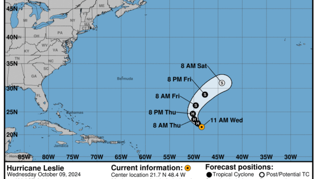 Category 1 Hurricane Leslie: Wednesday, Oct 9 status report from the National Hurricane Center