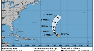 Category 4 Hurricane Kirk: Thursday, Oct 3 progress report from the National Hurricane Center