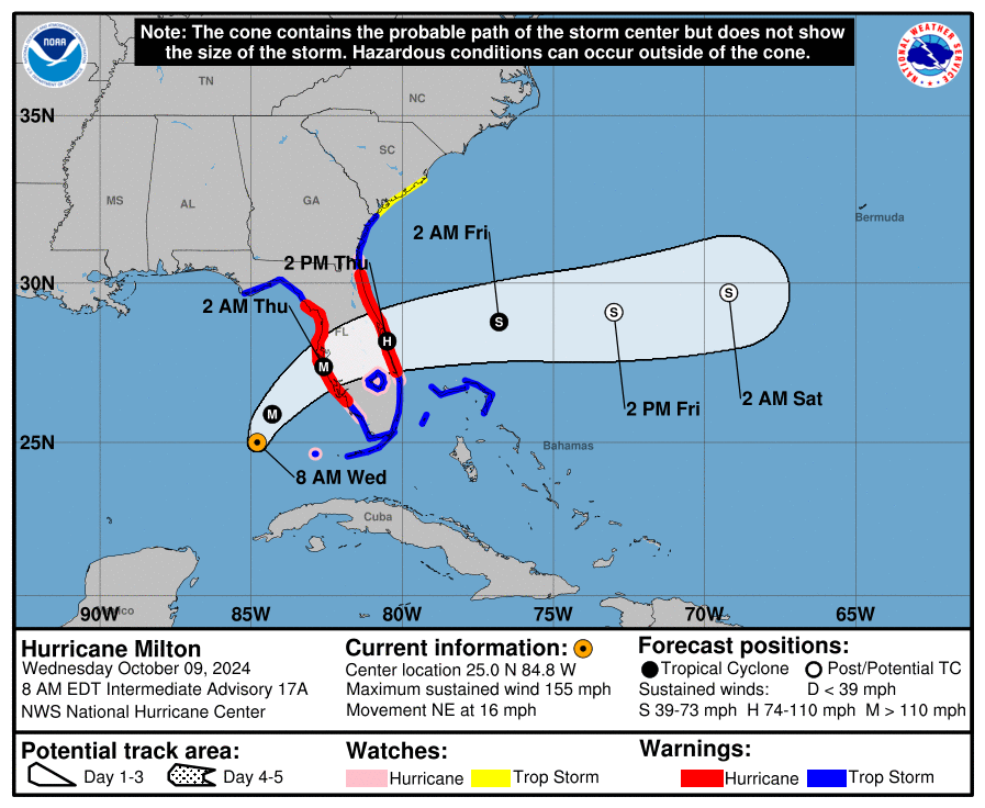 Category 4 Hurricane Milton: Wednesday, Oct 9 update from the National Hurricane Center on latest developments