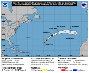 Friday, Oct 11: NHC's update on Tropical Storm Leslie