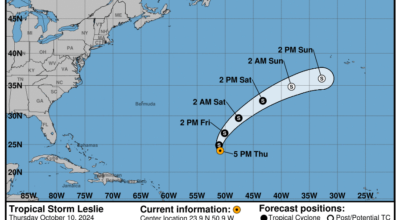 Latest on Tropical Storm Leslie: Thursday, Oct 10 update from the National Hurricane Center