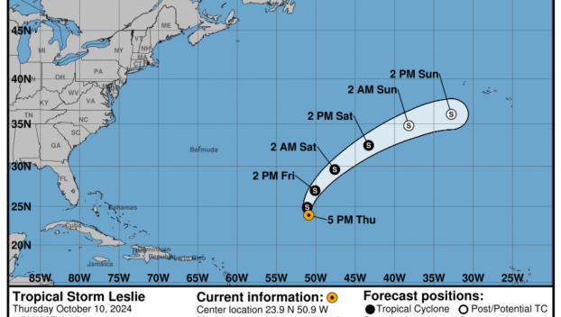 Latest on Tropical Storm Leslie: Thursday, Oct 10 update from the National Hurricane Center