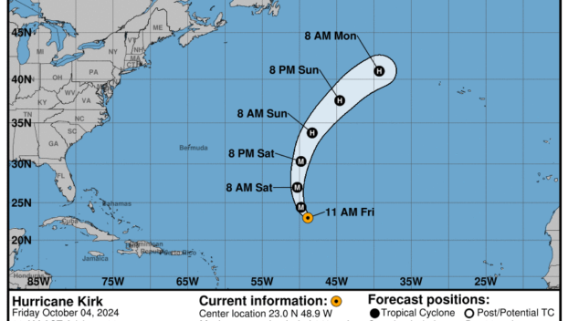 Latest update from the National Hurricane Center on Category 4 Hurricane Kirk for Friday, Oct 4