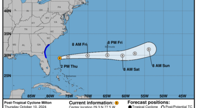 Latest update from the National Hurricane Center on Post Tropical Cyclone Milton for Thursday, Oct 10