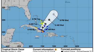 Monday, Oct 21 update: Latest on Tropical Storm Oscar from the NHC