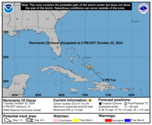 Remnants of Oscar: Tuesday, Oct 22 status report from the NHC