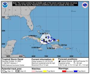 Saturday, Oct 19 update: Latest on Tropical Storm Oscar from the National Hurricane Center