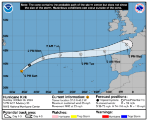 Sunday, Oct 6 update: Latest on Category 1 Hurricane Kirk from the National Hurricane Center