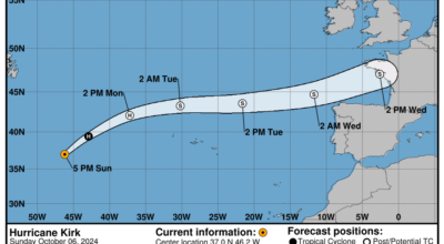 Sunday, Oct 6 update: Latest on Category 1 Hurricane Kirk from the National Hurricane Center