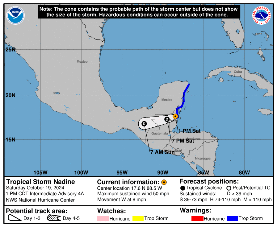 Tropical Storm Nadine: Saturday, Oct 19 update from the National Hurricane Center on latest developments