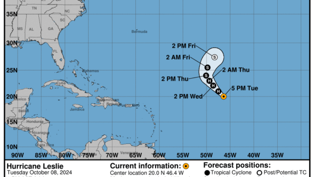 Tuesday, Oct 8: Latest developments on Category 1 Hurricane Leslie from the NHC