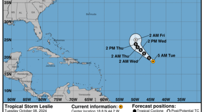 Tuesday, Oct 8: Latest developments on Tropical Storm Leslie from the NHC