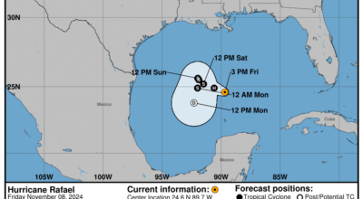 Latest update from the National Hurricane Center on Category 2 Hurricane Rafael for Friday, Nov 8