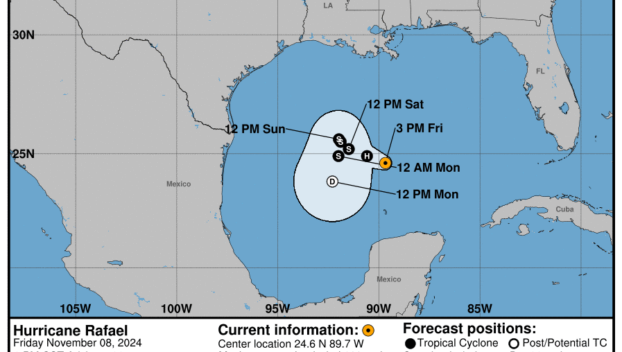 Latest update from the National Hurricane Center on Category 2 Hurricane Rafael for Friday, Nov 8