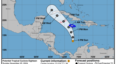 Latest update from the NHC on the Potential Tropical Cyclone for Sunday, Nov 3