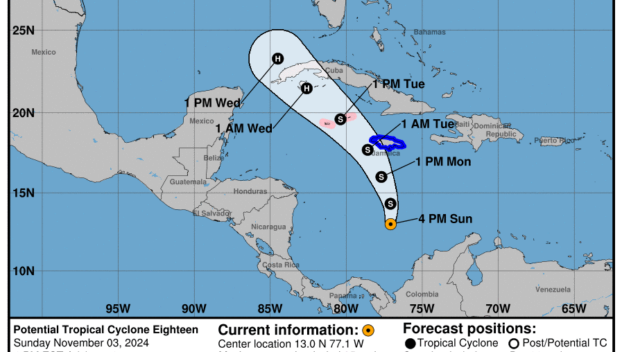 Latest update from the NHC on the Potential Tropical Cyclone for Sunday, Nov 3